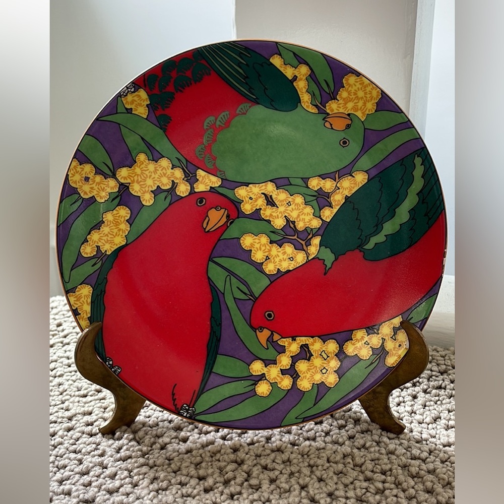 Australian Fine China "King Parrots" Plate With Stand